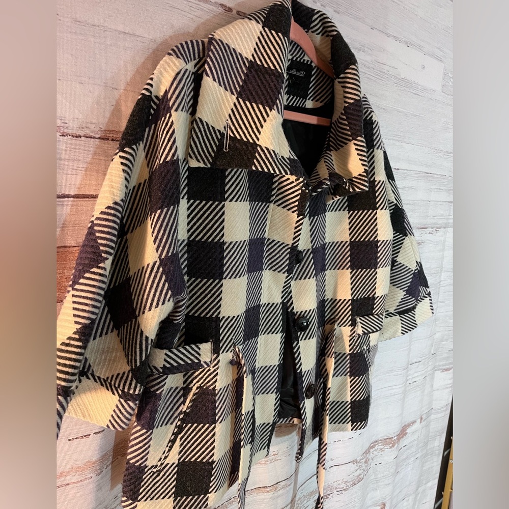Willi Smith Plaid Checkered Cropped Peacoat Large - Picture 3 of 16